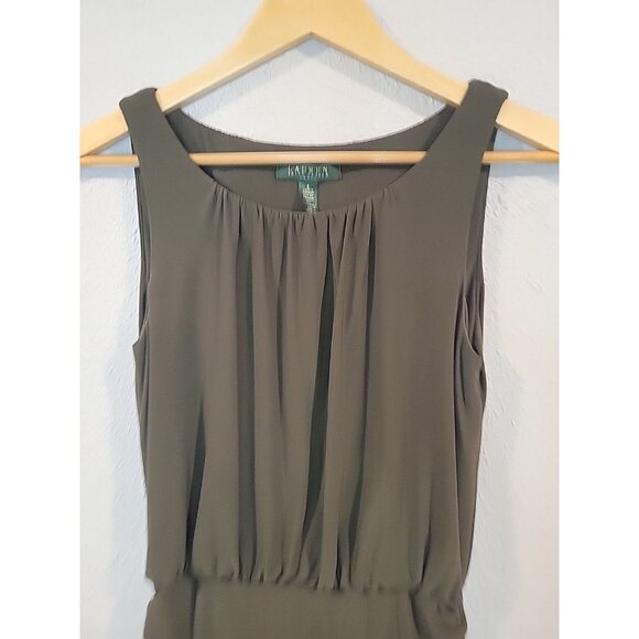 Ralph Lauren 4 Olive‎ Green Rouched Sleeveless Sheath Dress Women’s 4 Small - Picture 3 of 6